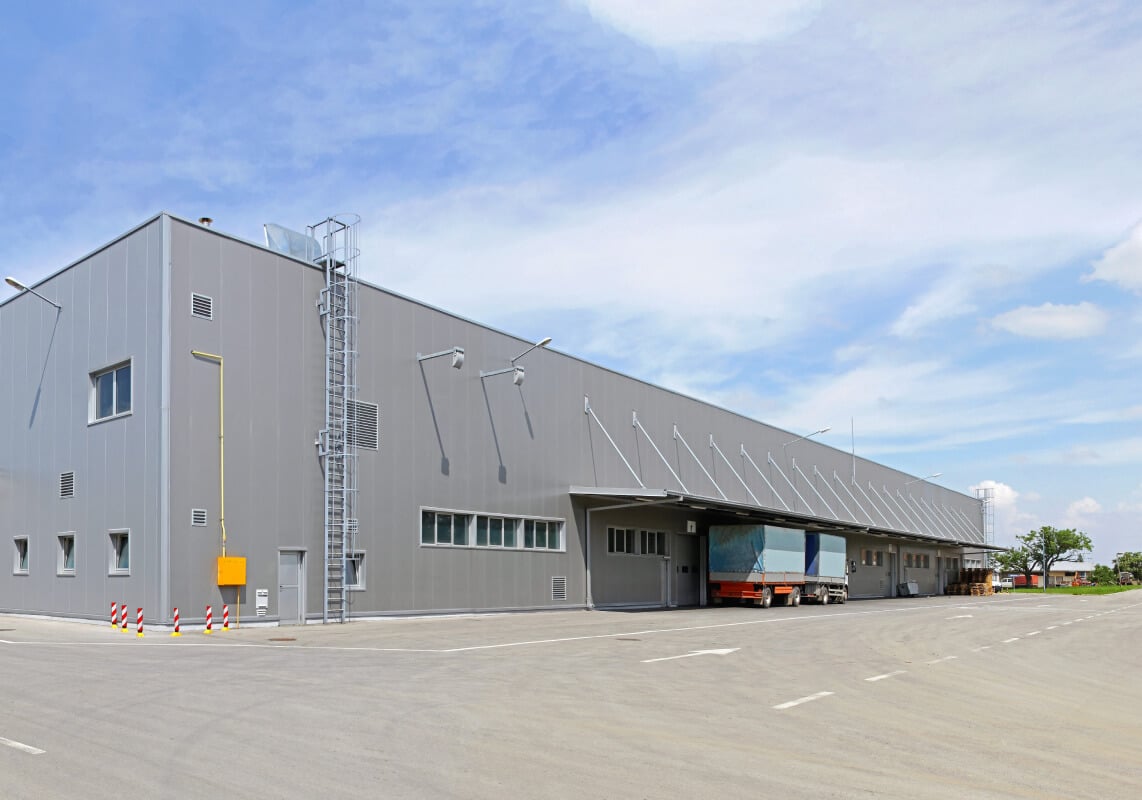 Industrial building with long awning