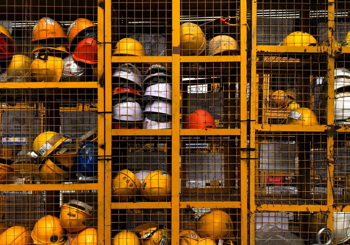 Lockers filled with hardhats